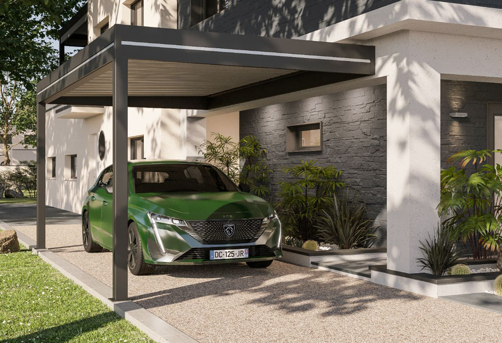 Carport, abris voiture attenant Optimbox Outdoor Design Alsace