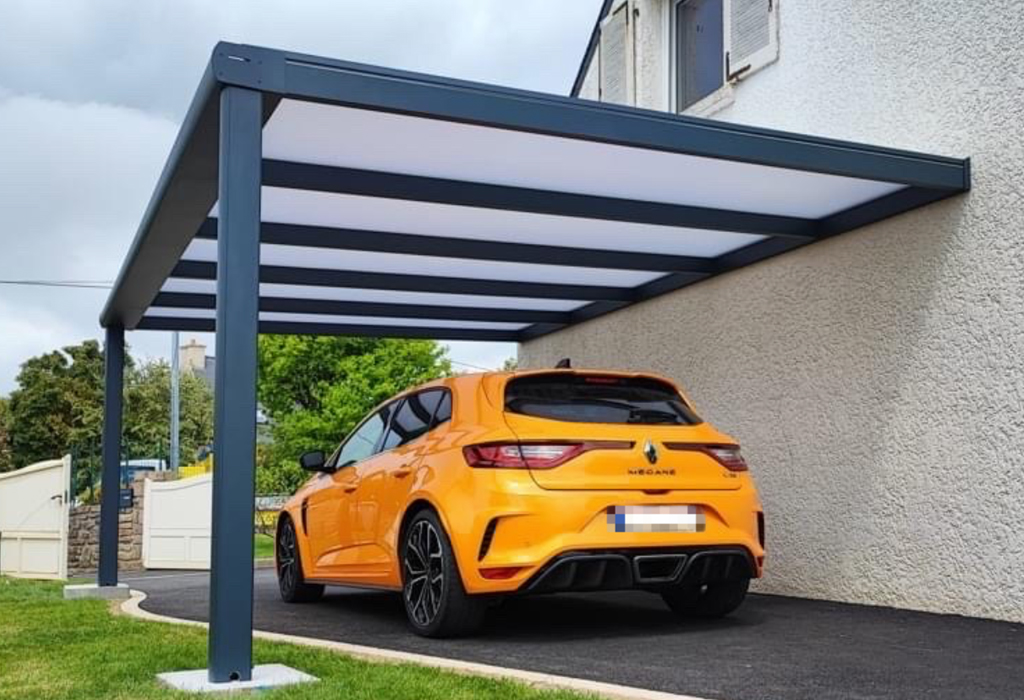 Carport adossé aluminium pour protection des voitures Skybox Outdoor Design Alsace